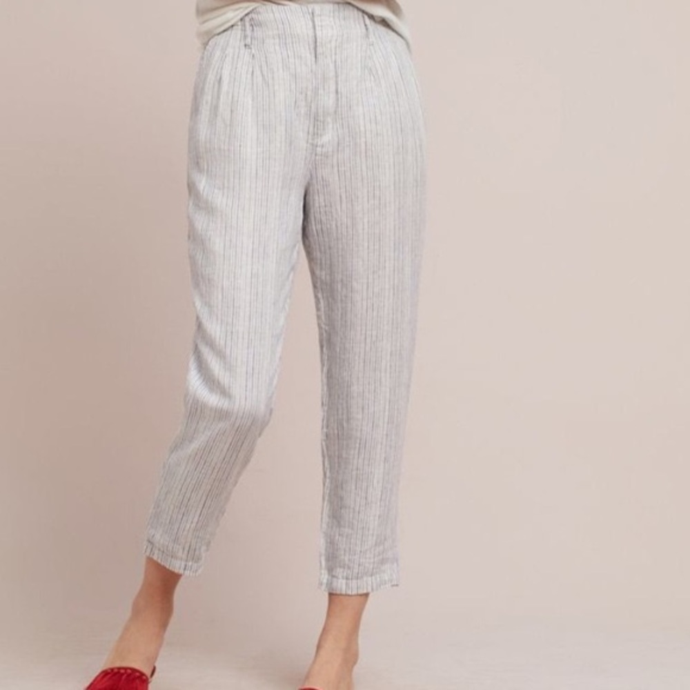 Anthropologie Pleated Linen Stripe High Rise Pant